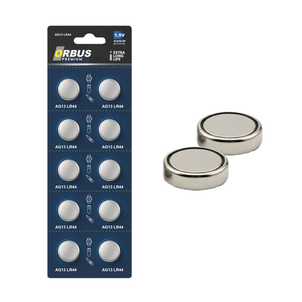 Orbus AG13 LR44 Alkalin Düğme Pil 1.5V – 10’lu Paket  Uzun